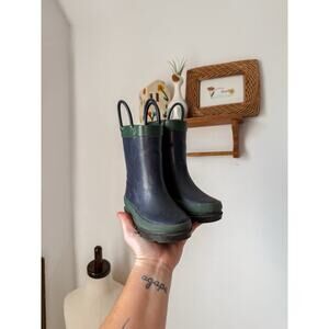 Western blue rainboots with green trim - 5/6 toddler